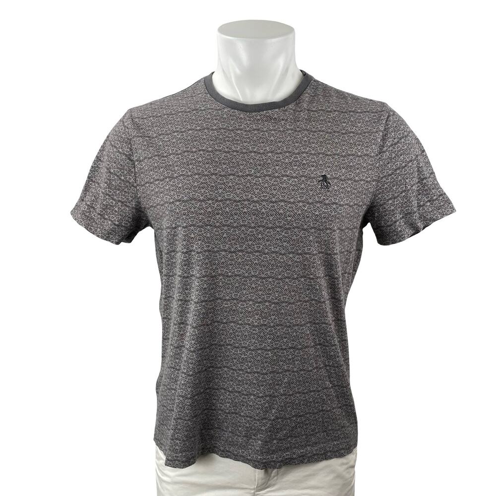 Penguin Men's Gray Geometric Logo Short Sleeve Crewneck T Shirt Tee Top Size M